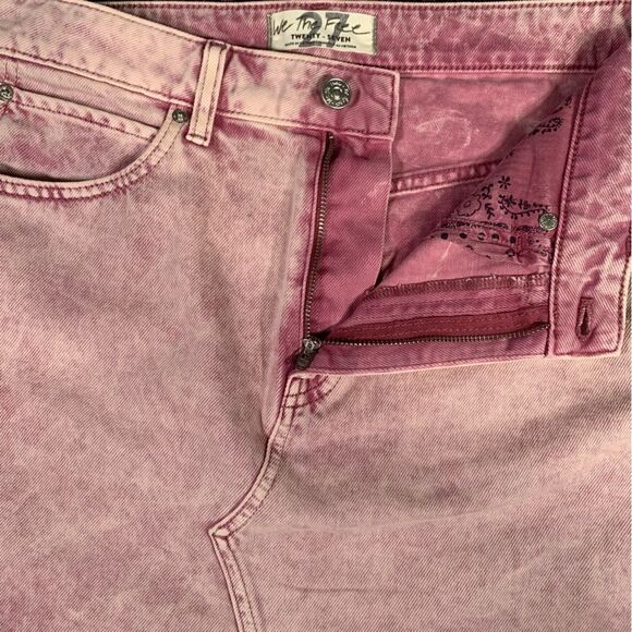 FREE PEOPLE Pink Asymmetrical Raw Hem Mini Skirt Waist Size 27 #754 - Picture 5 of 10